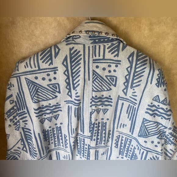 Vintage 90s 80s On The Verge Lite Wash Denim Blue Patterned Oversized Blazer - Picture 4 of 9